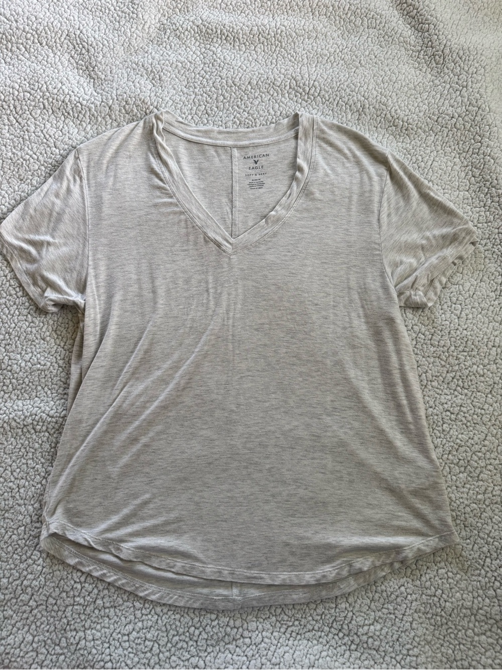 American Eagle Outfitters Light Grey Soft V-Neck Short Sleeve Tee